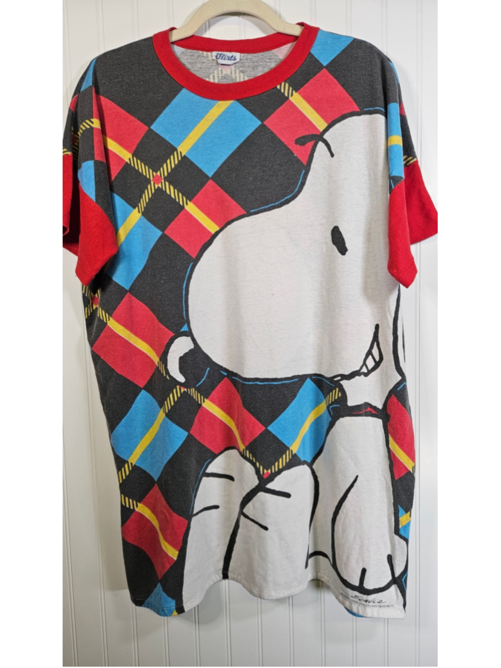 2K Snoopy All Over Print Plaid Graphic T Shirt Peanuts Flirts Women's XL